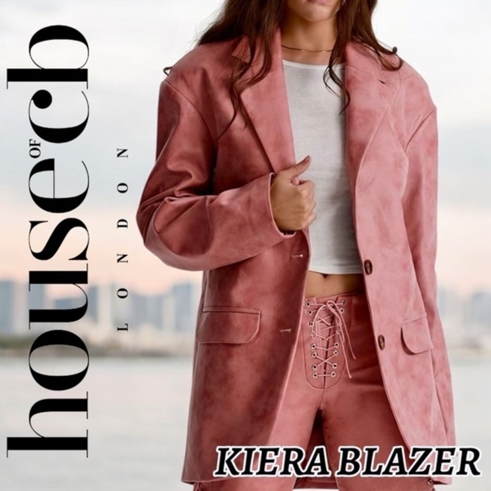 HOUSE OF CB LONDON Kiera Oversized Warm Pink Supple Vegan Leather Blazer NWT/LG